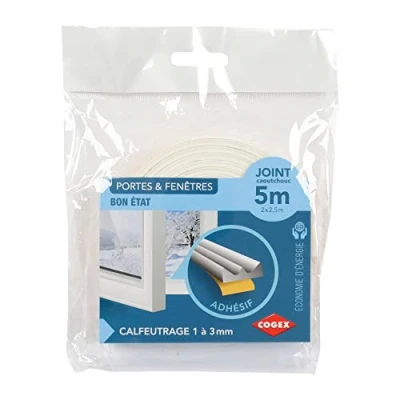 Image of Cogex 85679 White Insulation Caulking Door Window, Self Adhesive Rubber Seal Strip Profile E / 9 mm x 5 m (Thickness: 4 mm) (2 2.5 m)