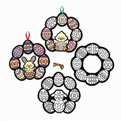 Image of Baker Ross Easter Colour in Fuzzy Art Wreaths Pack of 10, Crafts for Kids (AX819)