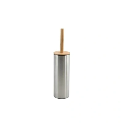 Image of Spirella Toilet Holder Stainless Steel &amp; Brushed Adonis Bamboo Durable Silicone Bristles, Steel, 9x39cm