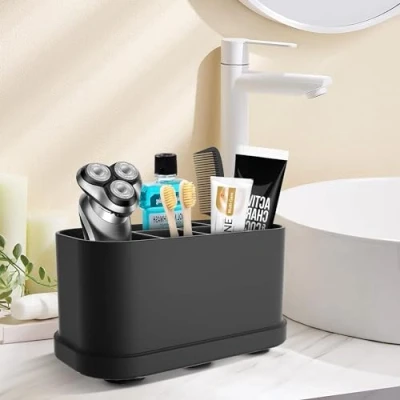 Image of KARBAG Toothbrush Holder, Silicone Organiser with Sucker &amp; 5 Slots Non Slip Large Storage Electric Holder Detachable Multifunctional Organizer for Toothpaste,