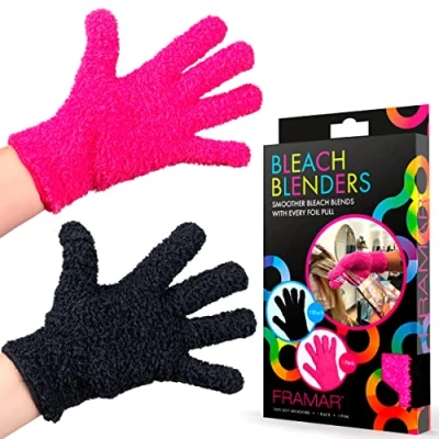 Image of FRAMAR Bleach Blender Microfiber Gloves Hair Dye Gloves, Pink For Salon Supplies, Fuzzy Reusable Cleaning, Mitt Hairstylist Color