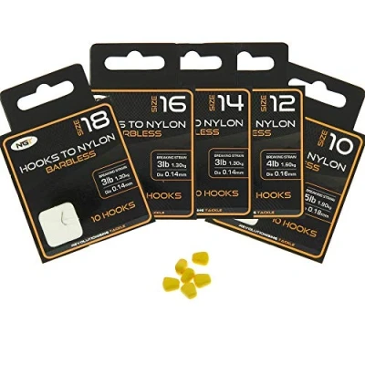Image of NGT Barbless Hooks To Nylon Sizes 10 12 14 16 18 Coarse Carp Fishing Plus 6 Fake Corn Baits