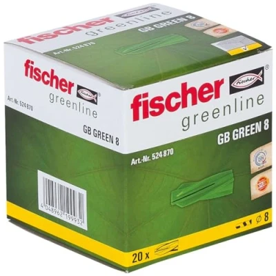Image of fischer 524870 GB Green Aircrete Anchor, 8mm x 50mm, Box of 20