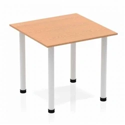 Image of Impulse 800mm Square Table Oak Top Silver Post Leg