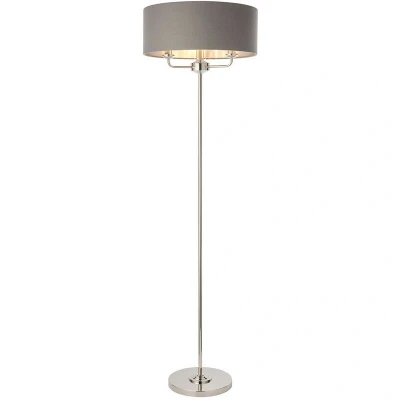 Image of Highclere Floor Lamp Bright Nickel Plate, Charcoal Fabric Shade
