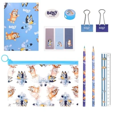 Image of Bluey 9pcs Transparent Filled Pencil Case Stationery Set Waterproof Boys Girls Kids Children School Travel Exam