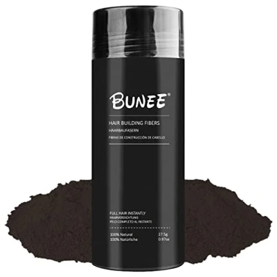 Image of Bunee Hair Fibres Thickener Loss Coverage in 30 Seconds 100% Natural Cotton Powder Women and Men (Dark Brown 27.5g)
