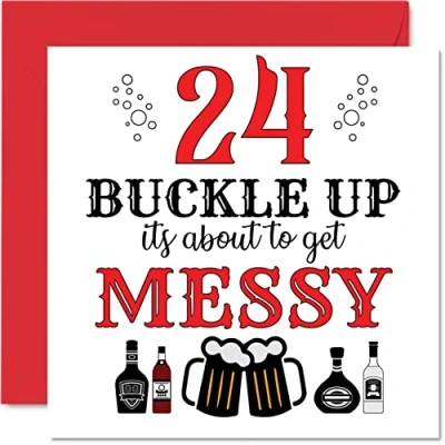 Image of Fun 24th Birthday Cards for Men Woman Buckle Up Happy Card Son Daughter Brother Sister Uncle Auntie Niece Nephew Cousin, 145mm x Greeting Cards, Joke