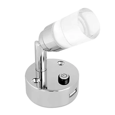 Image of Dream Lighting 12v Reading Light with USB Campervan Caravan Motorhome Interior Clear Acrylic Lampshade Coated Base 6000K Cool White and Blue LED