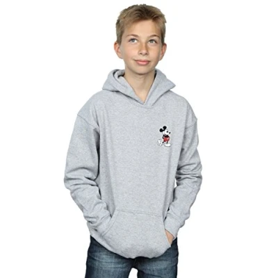 Image of Disney Boys Mickey Mouse Kickin Retro Chest Hoodie Sport Grey 9 11 Years