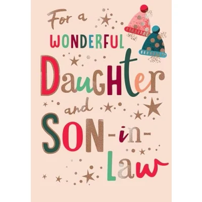 Image of Avant Garde Studios Modern Christmas Card, Couple Daughter &amp; Son in Law, peach 8 x 6 inches Piccadilly Greetings
