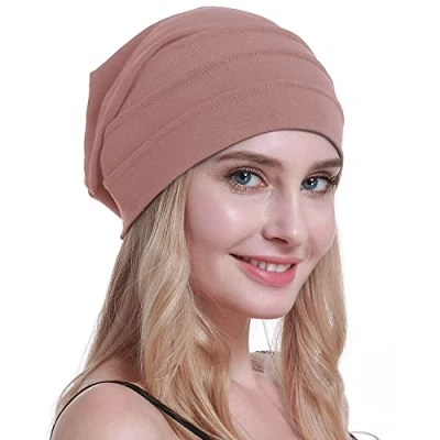 Image of osvyo Cotton Chemo Hats Soft Caps Cancer Headwear for Women Hair Loss Sealed Packaging, Pink Almond, One Size Fits All