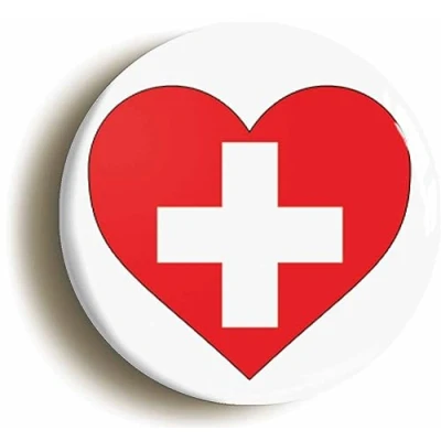 Image of Ozorath SWITZERLAND SWISS FLAG HEART BUTTON BADGE (2inch / 50mm diameter)