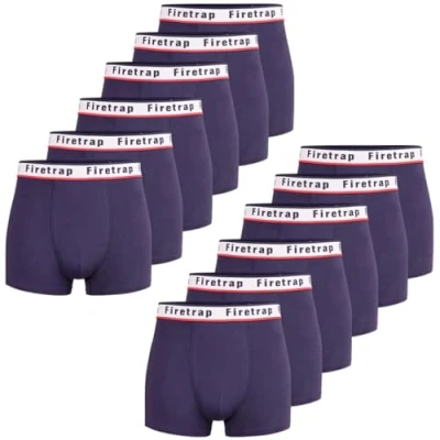 Image of Firetrap Mens 12 Pack Designer Boxer Shorts, Underwear Gift Set Trunks Comfortable Stretch Cotton Plain Colours Briefs All Blue XL