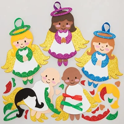 Image of Baker Ross Angel Mix and Match Decoration Pack of 8, Kids Make Your Own Christmas Decoration, Bauble Arts Crafts (FE923),Blue,Green,Purple,Red