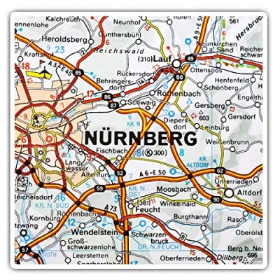 Image of 2 x 7.5cm Square Vinyl Stickers Nuremberg City Germany German Travel Map Decals 45896