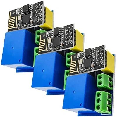 Image of AZDelivery 3 x ESP8266 01S ESP Serial Wireless WLAN WiFi Transceiver Module 80MHz 1MB Flash 5V with Relay Adapter compatible Arduino Including E Book!