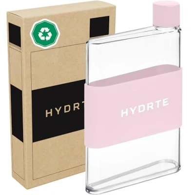 Image of Hydrte The Flat Water Bottle Leakproof BPA Free Plastic Ultimate Handbag Thin Fits Into Any Bag (480ml, Champagne Pink)
