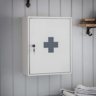 Image of CKB LTD Medicine First Aid Medical Wall Mounted Cabinet Cupboard Locker with 3 Shelves &amp; Lockable Includes 2 Keys Crafted in Powder Coated Steel H45 x W36 D16cm