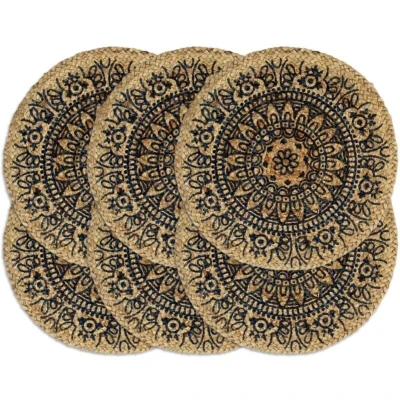 Image of vidaXL Placemats 6 pcs Dark Blue 38 cm Round Jute