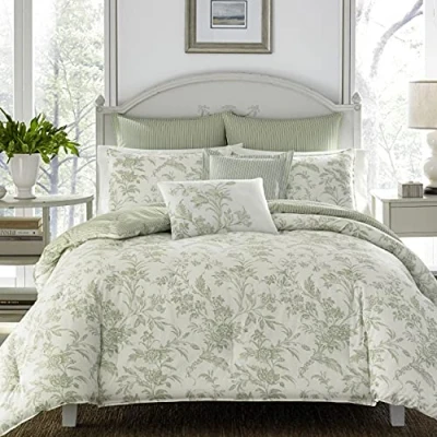 Image of Laura Ashley Reversible Cotton Bedding with Matching Shams, Home Decor for All Seasons, Natalie Sage, King