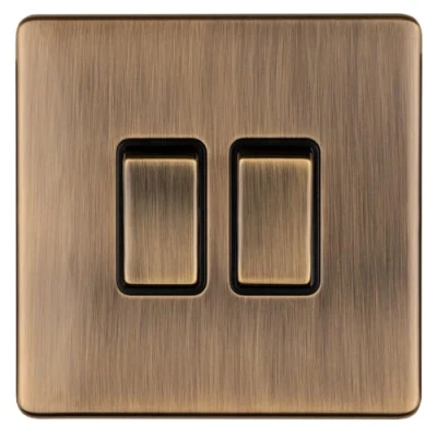 Image of 2 Gang 10Amp 2Way Switch Flat Concealed Antique Plate Matching Rockers