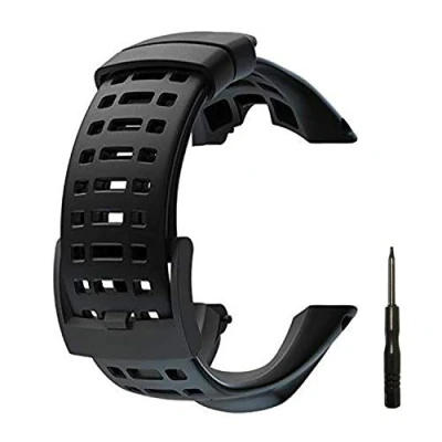 Image of JTMM New Flexible Rubber Watch Replacement, Soft Black Replacement Strap for Suunto Ambit 1/2/2S/2R/3 Sport/3 Run/3 PEAK Waterproof Band 24mm Screwdriver Included