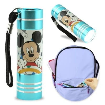 Image of Mickey Mouse Flashlight Torch, 9 LED Torch with Colors Mini for Kids Featuring TV Characters Boys 3+ Years Sky Blue