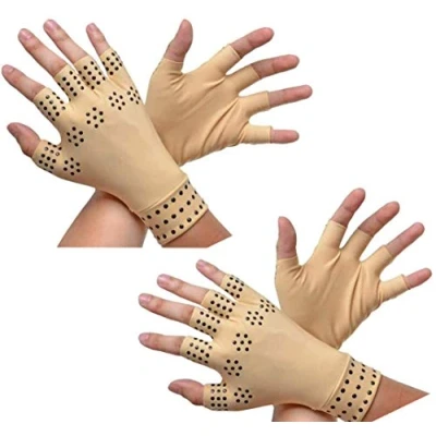 Image of RZJZGZ 2 Pack Arthritis Gloves Compression Fingerless Magnetic Relief Hand Pain Joints (Nude)