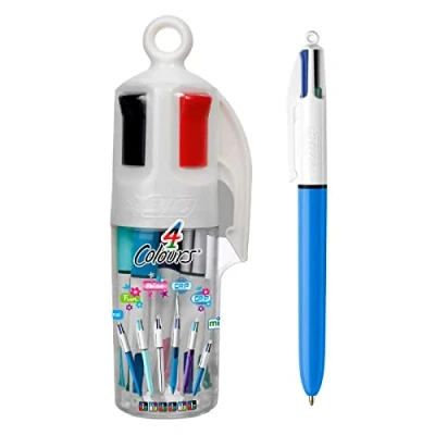 Image of BIC 4 Colours Assorted Retractable Medium Point (1.0 mm) Ballpoint Pens, 6 Pens And Each Pen Contains