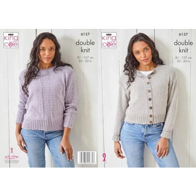 Image of King Cole Ladies Knitting Pattern Double Knit Sweater and Cardigan (6157), 81cm 127cm (32 50 Inches)