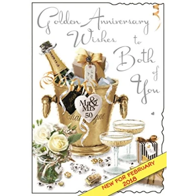 Image of Jonny Javelin Illustrated Golden Anniversary Card (JJ9349) Both Of You From The Velvet Range Embossed With A Silver Foil &amp; Flitter Finish