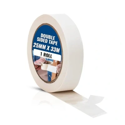 Image of Abacus Range White Double Sided Tape Heavy Duty Strong Adhesive Sticky Tape, 25mm x 33m 1 Roll