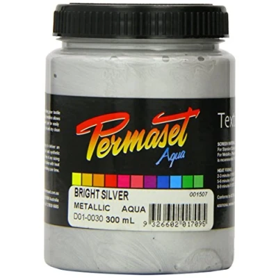 Image of Permaset Aqua Standard 300ml Bright Silver Screen Printing Ink for Fabric Ideal Kit Home Office, Starter Kit, Paint, Printer and Other