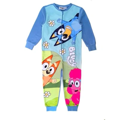 Image of Bluey Boys Girls Kids Onesie, Sleepsuit, All in One Pyjamas, Blue, Age 3 4 Years