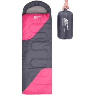 Image of Active Era Premium Mummy Sleeping Bag 250 GSM, Winter &amp; Summer, 11C to 8C, Indoor and Outdoor Camping, Festivals, Water Repellent, Ultralight Small Pack Size Pink