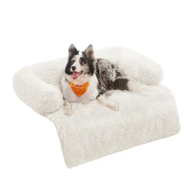 Image of Feandrea FluffyHug Dog Sofa Bed, Cover, Calming XL, for Medium and Large Dogs, 110 x 95 18 cm, Cloud White PGW223W01