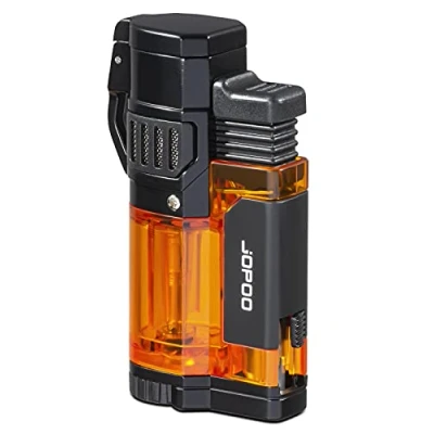 Image of JOPOO Cool Triple Jet Flame Turbo Torch Windproof Lighter, Butane Gas Lighter Refillable Adjustable (Sold Without Gas) Orange