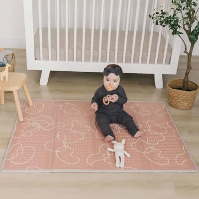 Image of Bubba Bear Baby Play Mat, Floor Foam Playmats for Babies, Foldable Matt Gyms Playmat Kids &amp; Infants, Large Padded Waterproof Mats Crawling Playing, Soft Folding Wipeable (120 x 90 cm, Blush)