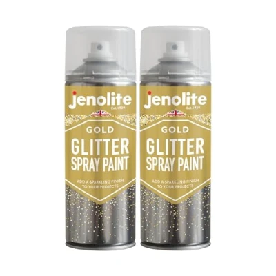 Image of JENOLITE Glitter Spray Paint Gold In Clear Sealant 2x400ml Lacquer With Fine Multi Surface Ideal for Picture Frames, Mirrors, Ornaments &amp; Crafting