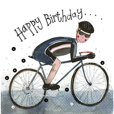 Image of Alex Clark Happy Birthday Cyclist Foil Card Bike Cycle Male Sports Greetings Cards for Designed and Printed in the UK