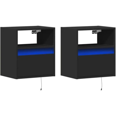 Image of vidaXL TV Wall Cabinets with LED Lights 2 pcs Black 41x31x45 cm