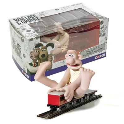 Image of Corgi Diecast Train Toy CC80604 Wallace &amp; Gromit The Wrong Trousers Flatbed Wagon, Gifts for Men, Women Kids, Die Cast Model Trains Railway Enthusiasts,