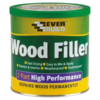 Image of Everbuild 2 Part High Performance Wood Filler Fast Drying Weatherproof Easy to Mix and Apply Oak 1.4kg