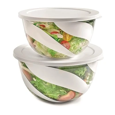 Image of Snips Salad Bowl Set 3 and 5 LT, with Lid, Bowl, White, Made in Italy Bpa Free