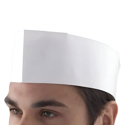 Image of Genware NEV DM07W Forage Hat, Chef&#039;s Disposable Paper (Pack of 100)