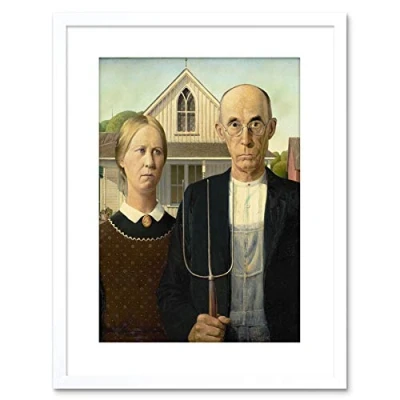 Image of Wee Blue Coo Grant Wood American Gothic Framed Wall Art Print
