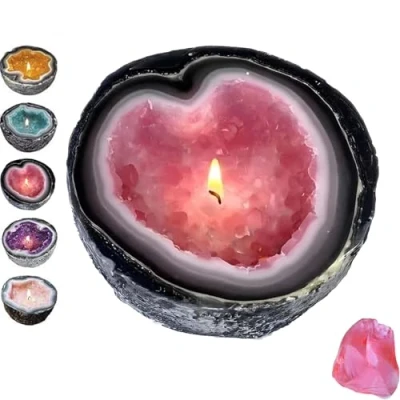 Image of Crystal Candles, Intention Energy Candle, DIY Geode Resin, Creative Funny Candle Bowls Ornament, for Meditation and Positive Energy, Desktop Decoration
