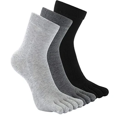 Image of CaiDieNu Men&#039;s Toe Socks Cotton Running Five Finger Mini Crew Black Grey 3 Pairs UK 10 12