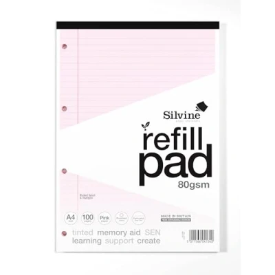 Image of Silvine A4 Pink Paper Dyslexia Refill Pad Lined with Margin (100 Pages)